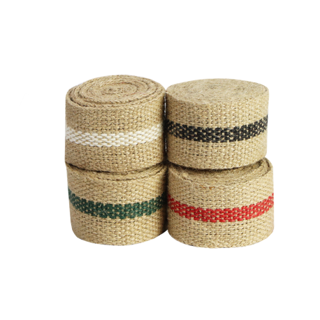 Jute band met streep 5 cm x 2,5 meter